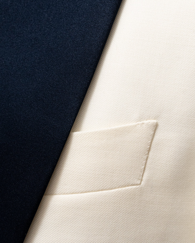 Donatello Cream Tuxedo with Blue Satin and Cobalt Blue Waistcoat