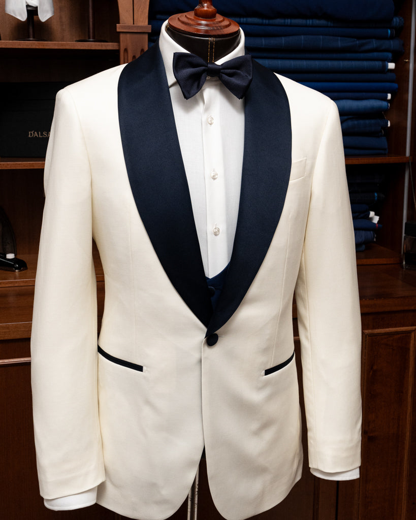 Donatello Cream Tuxedo with Blue Satin and Cobalt Blue Waistcoat
