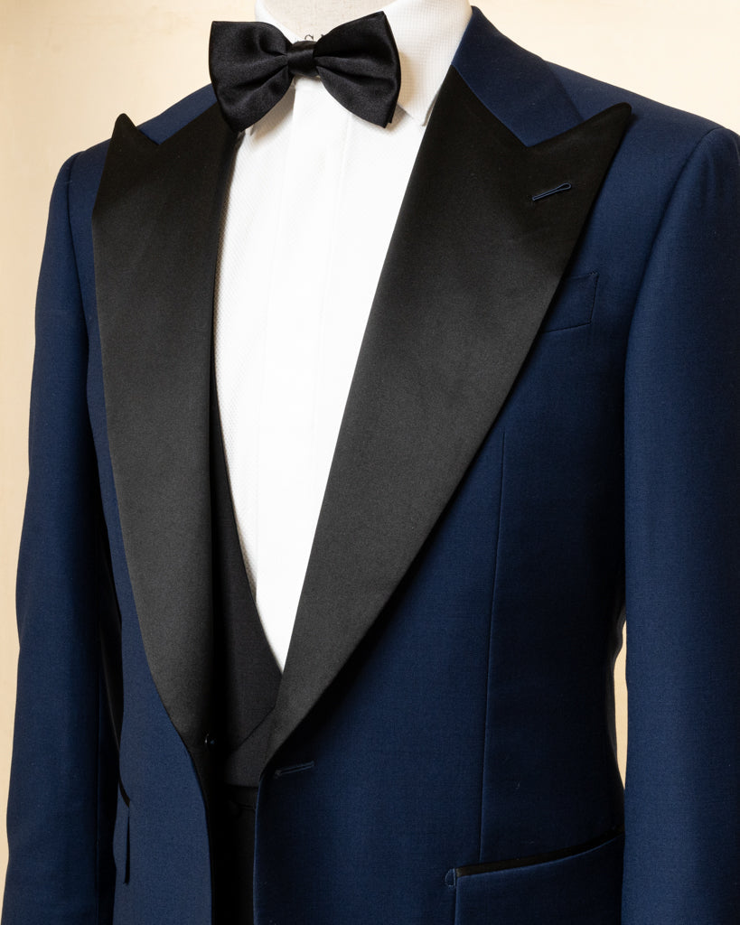 Michelangelo Midnight Blue Tuxedo with Black Satin