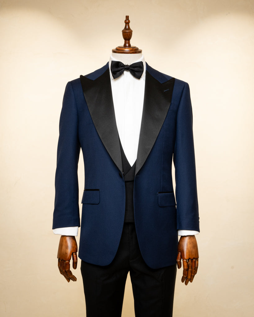 Michelangelo Midnight Blue Tuxedo with Black Satin