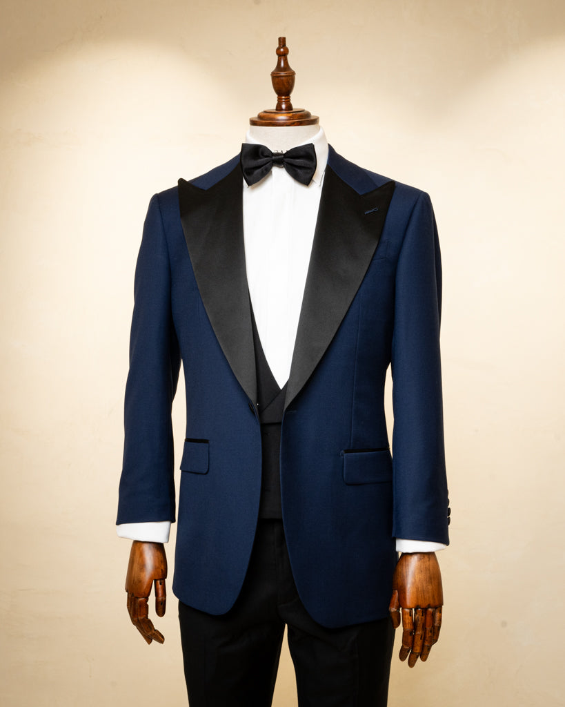 Michelangelo Midnight Blue Tuxedo with Black Satin