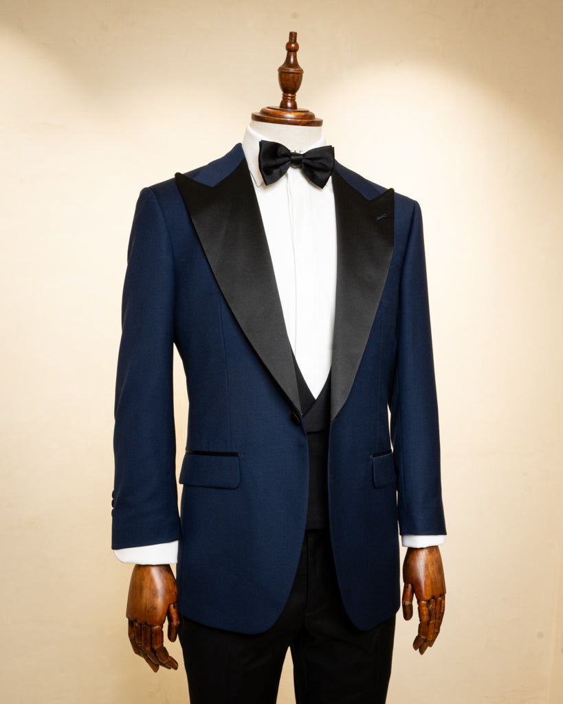 Michelangelo Midnight Blue Tuxedo with Black Satin