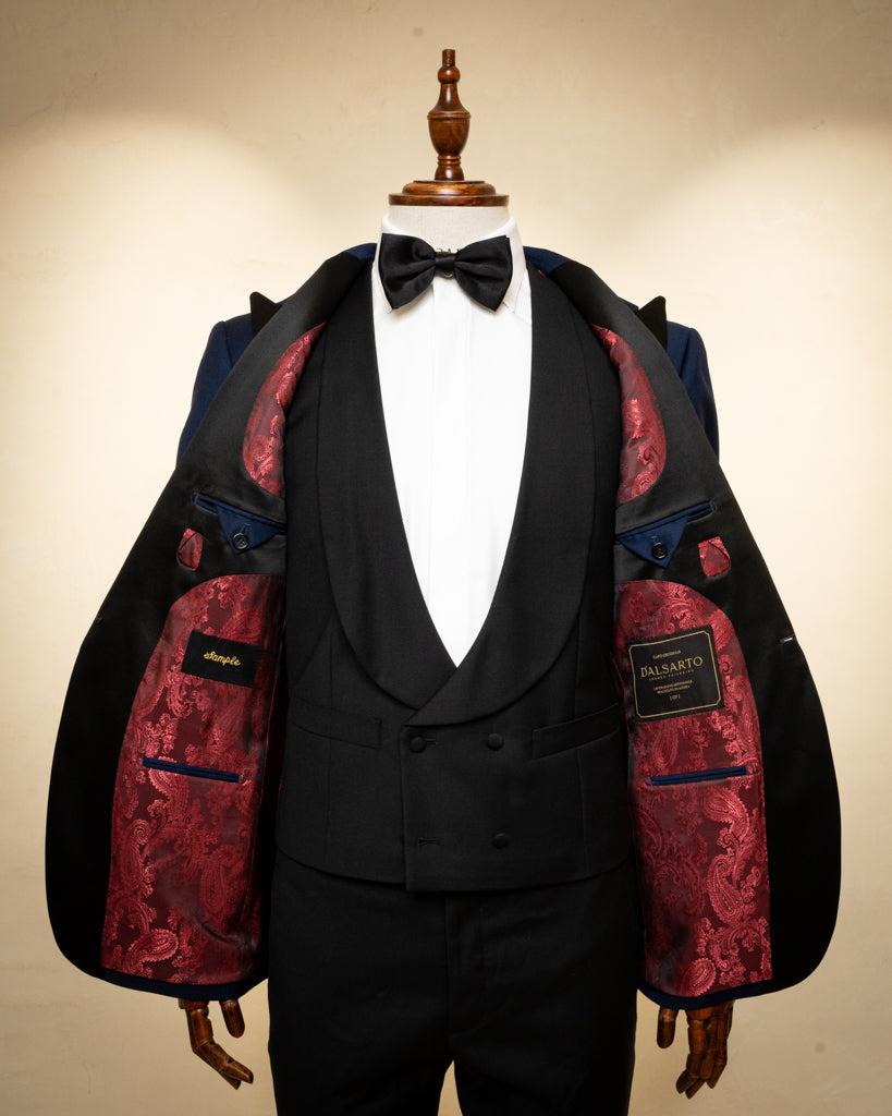 Michelangelo Midnight Blue Tuxedo with Black Satin