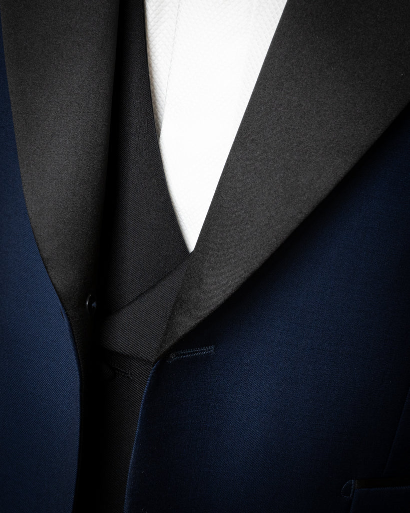 Michelangelo Midnight Blue Tuxedo with Black Satin