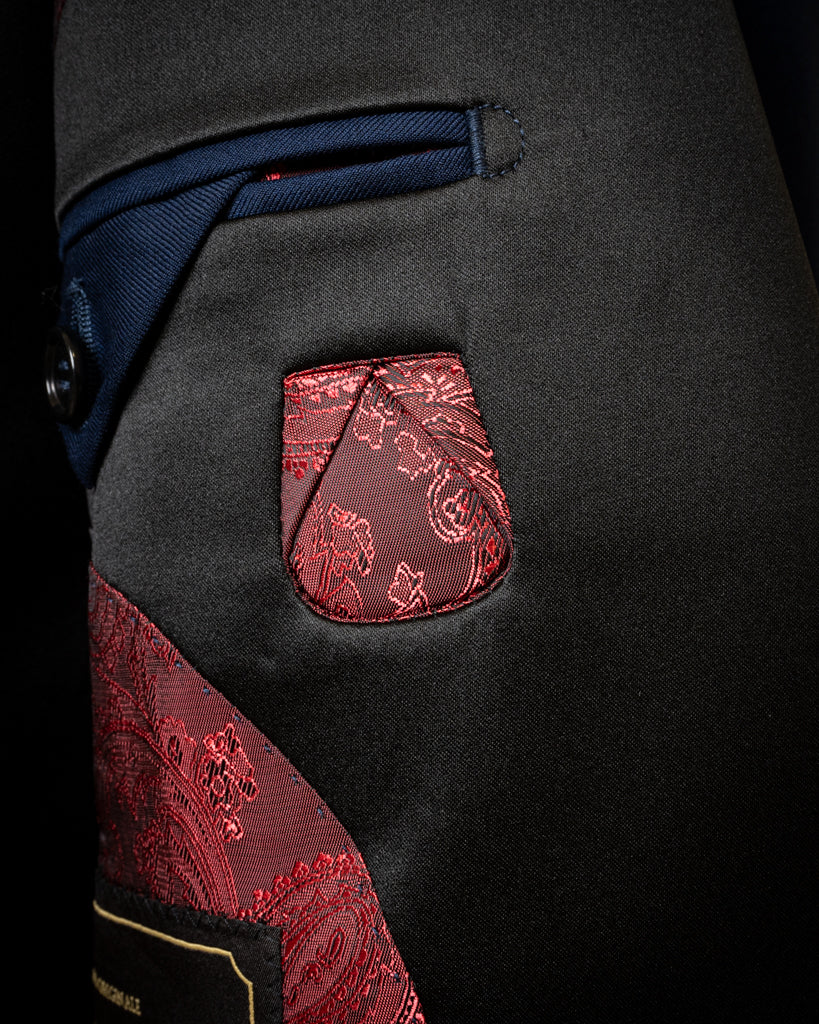 Michelangelo Midnight Blue Tuxedo with Black Satin