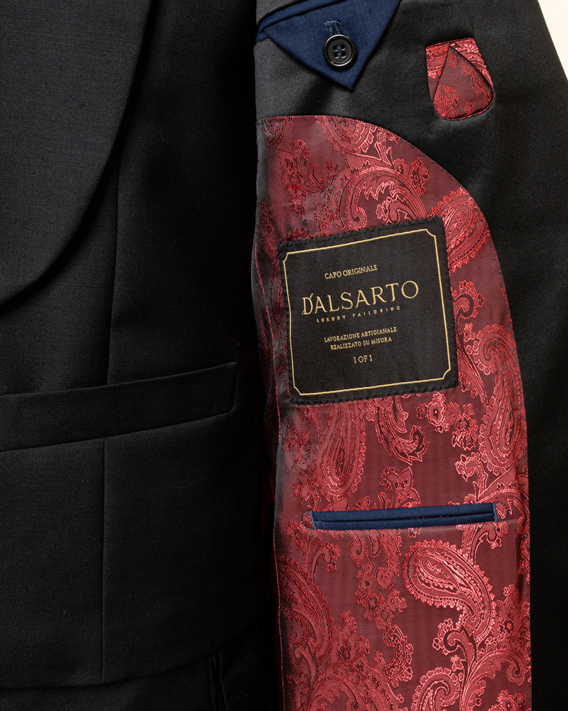 Michelangelo Midnight Blue Tuxedo with Black Satin