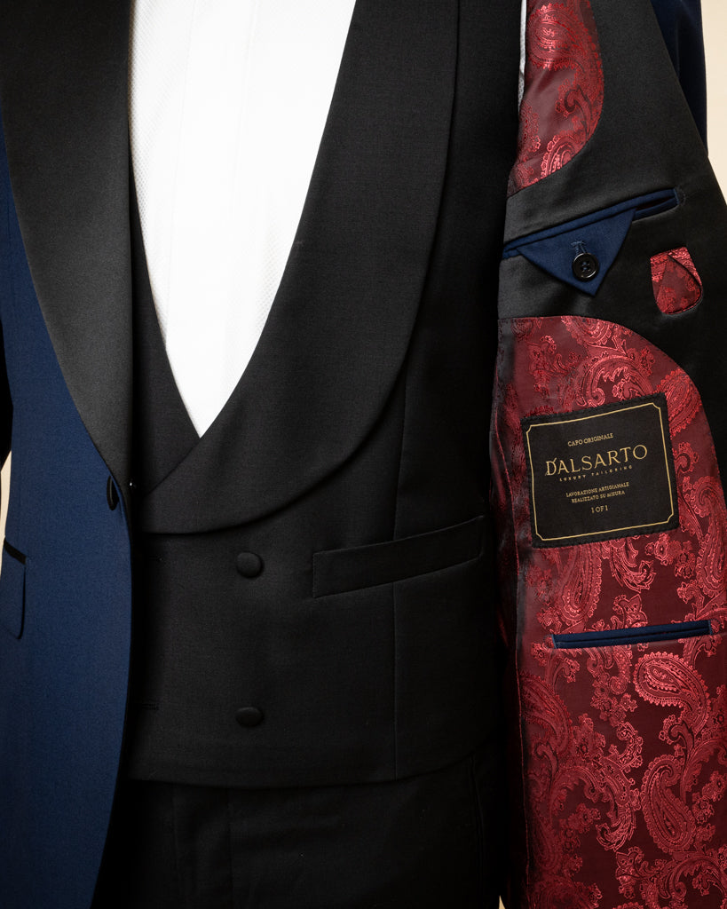 Michelangelo Midnight Blue Tuxedo with Black Satin