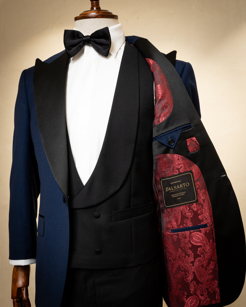 Michelangelo Midnight Blue Tuxedo with Black Satin