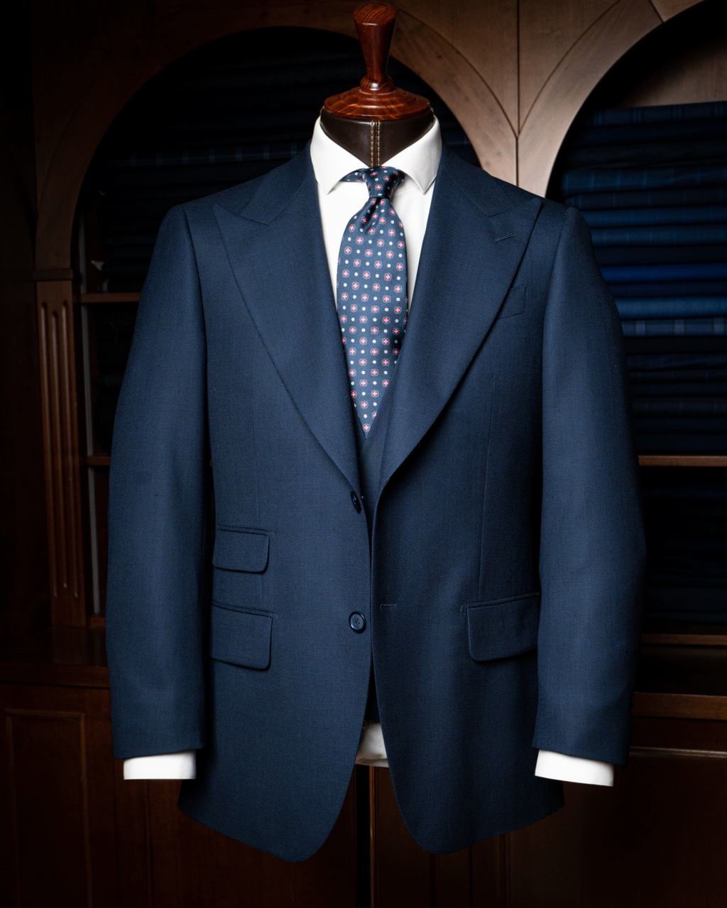 Bernini Three Piece Partridge's Eye Suit Navy Blue