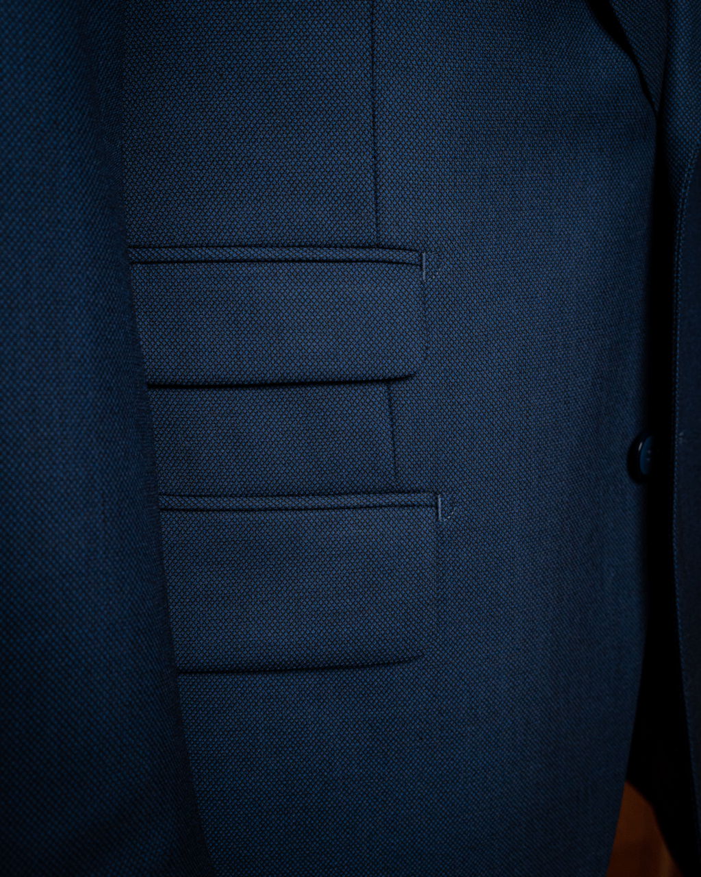 Bernini Three Piece Partridge's Eye Suit Navy Blue