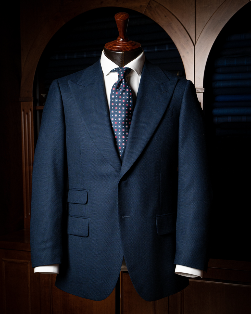 Bernini Three Piece Partridge's Eye Suit Navy Blue