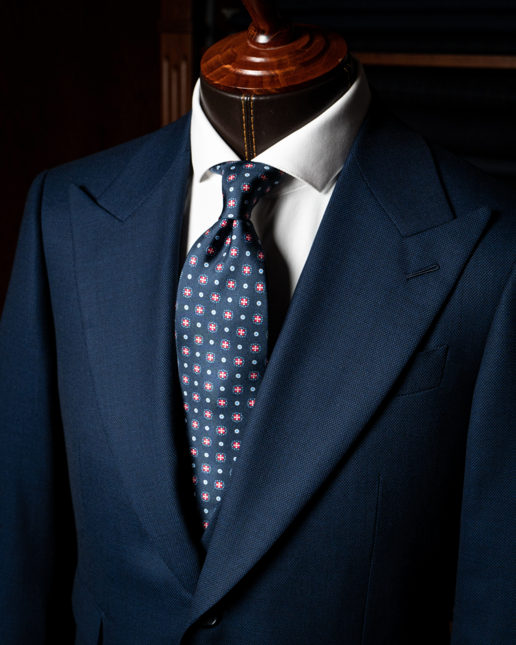 Bernini Three Piece Partridge's Eye Suit Navy Blue
