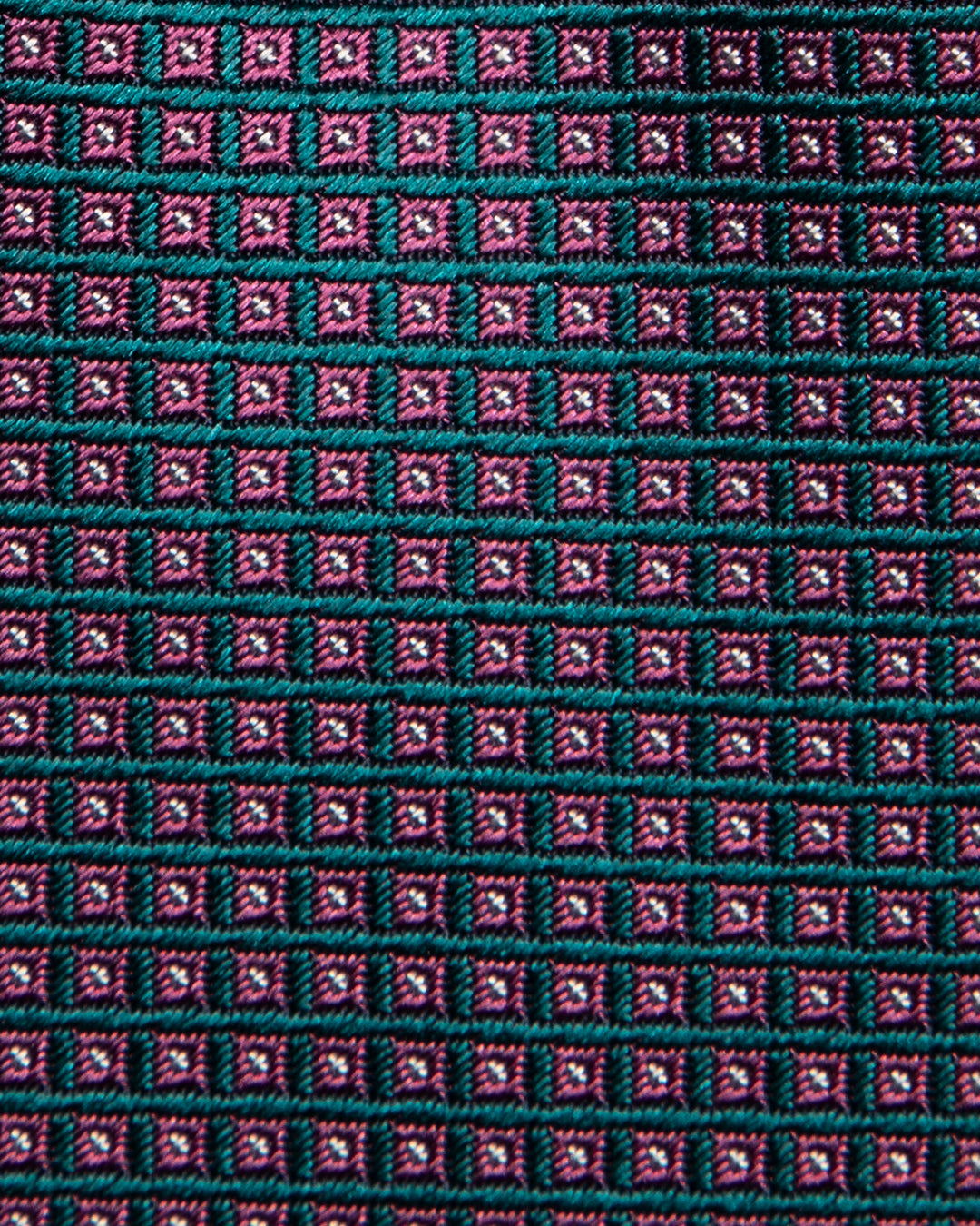 Cravatta Jacquard Bordeaux Con Microquadri Verde Smeraldo E Rosa Ciclamino