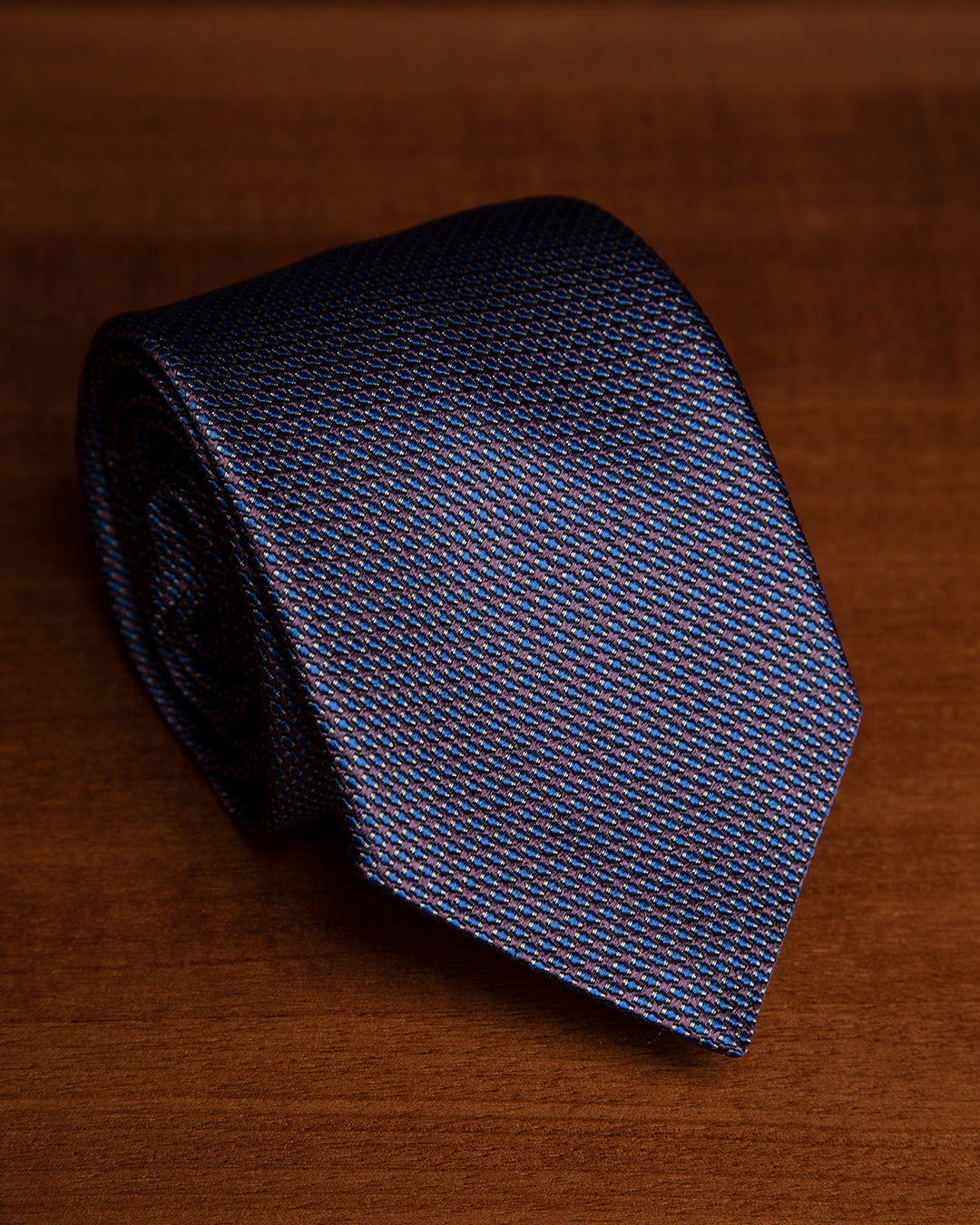 Jacquard Tie with Indigo and Mauve Micro-Pattern