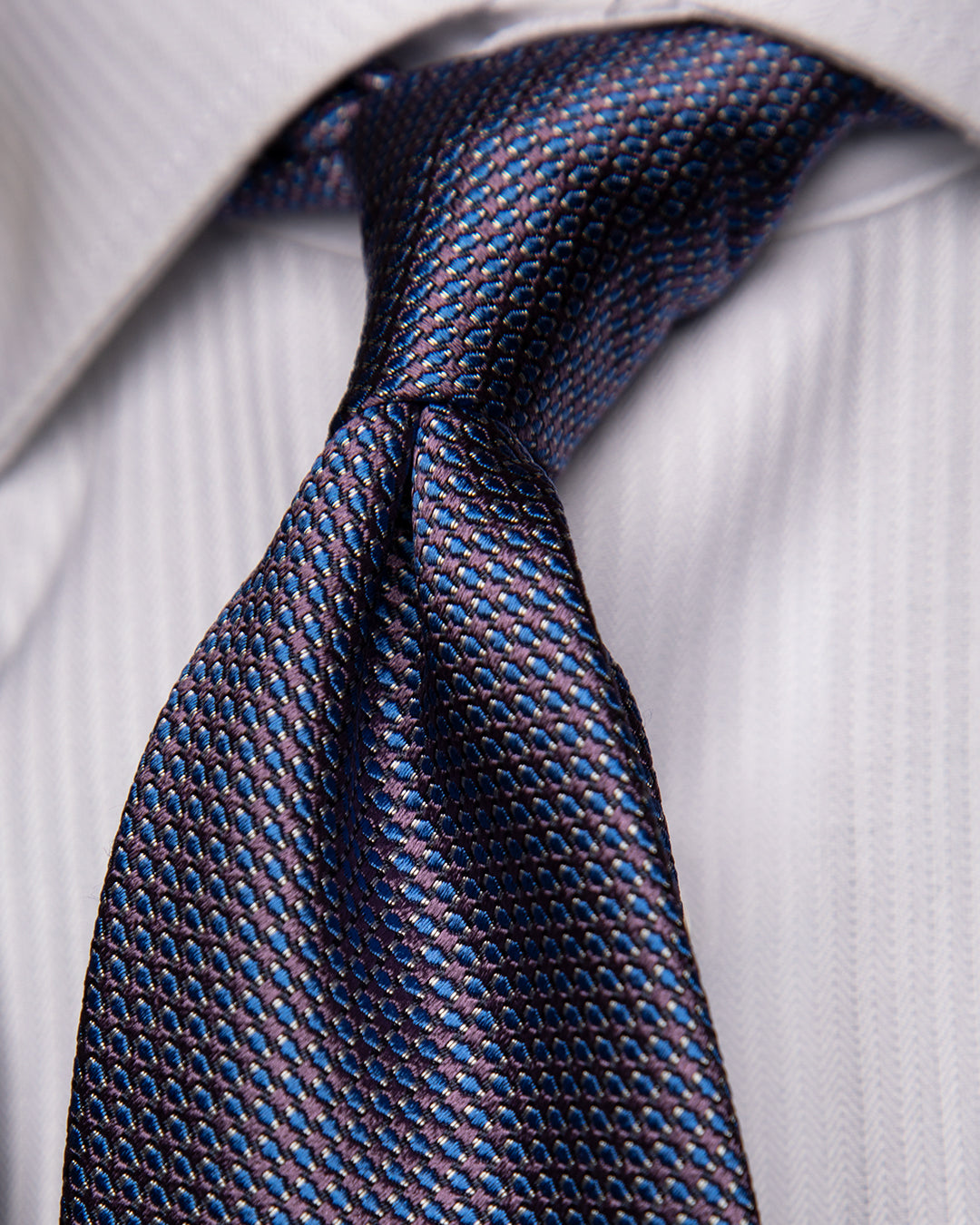 Jacquard Tie with Indigo and Mauve Micro-Pattern