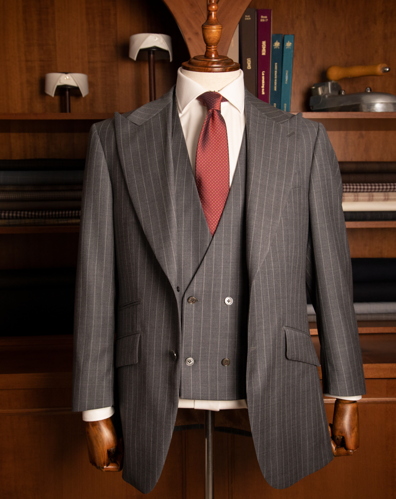 Abito Bernini Gessato Grigio Con Gilet