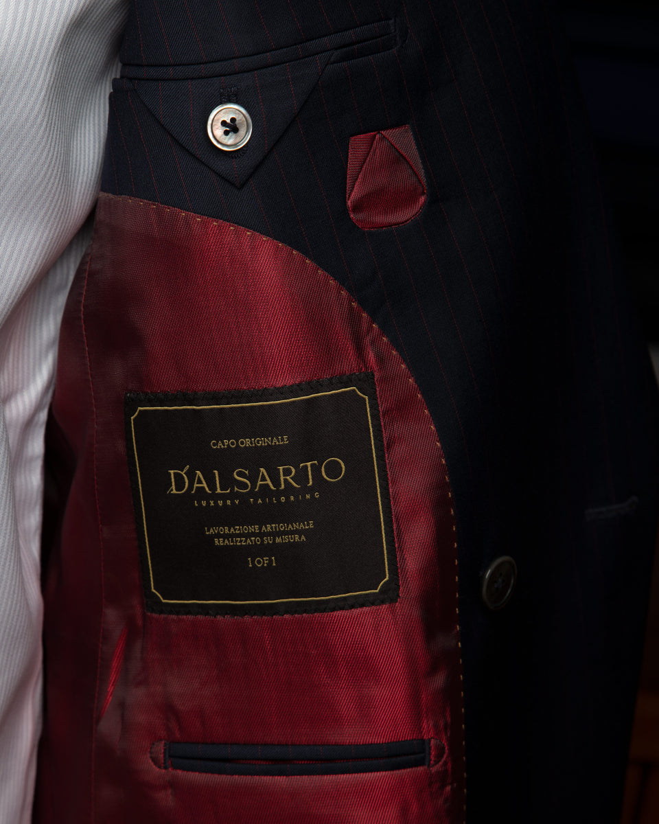 Abito Doppiopetto Blu Notte con Gessato Rosso
