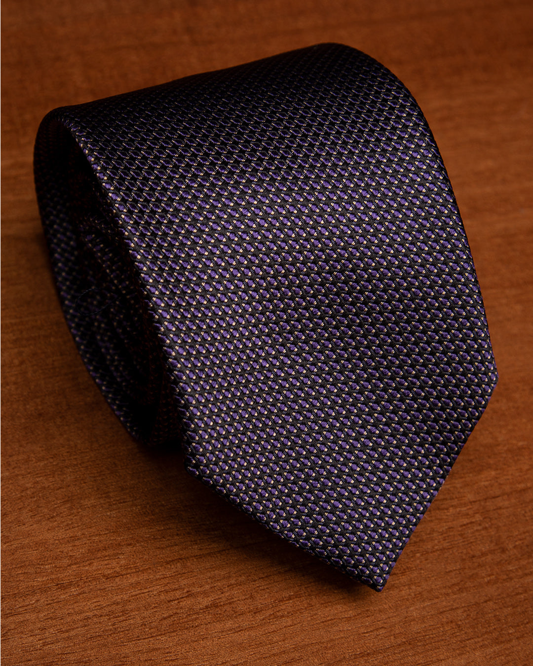 Cravatta Jacquard con Microtrama Blu Notte e Viola Ametista