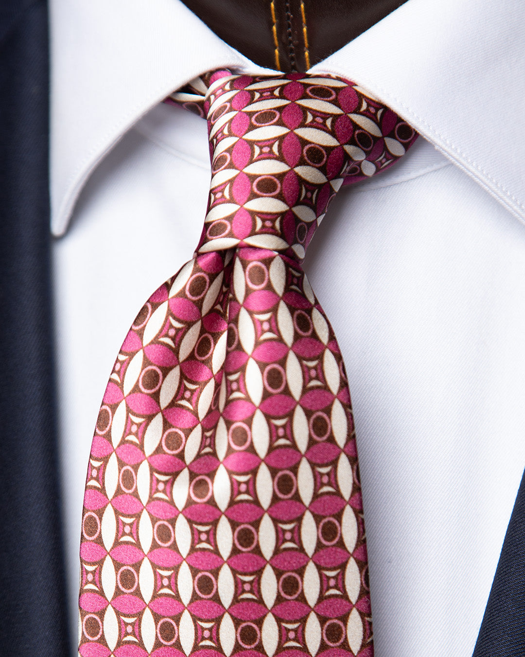 Pink & Orange Geometric Mosaic Silk Tie