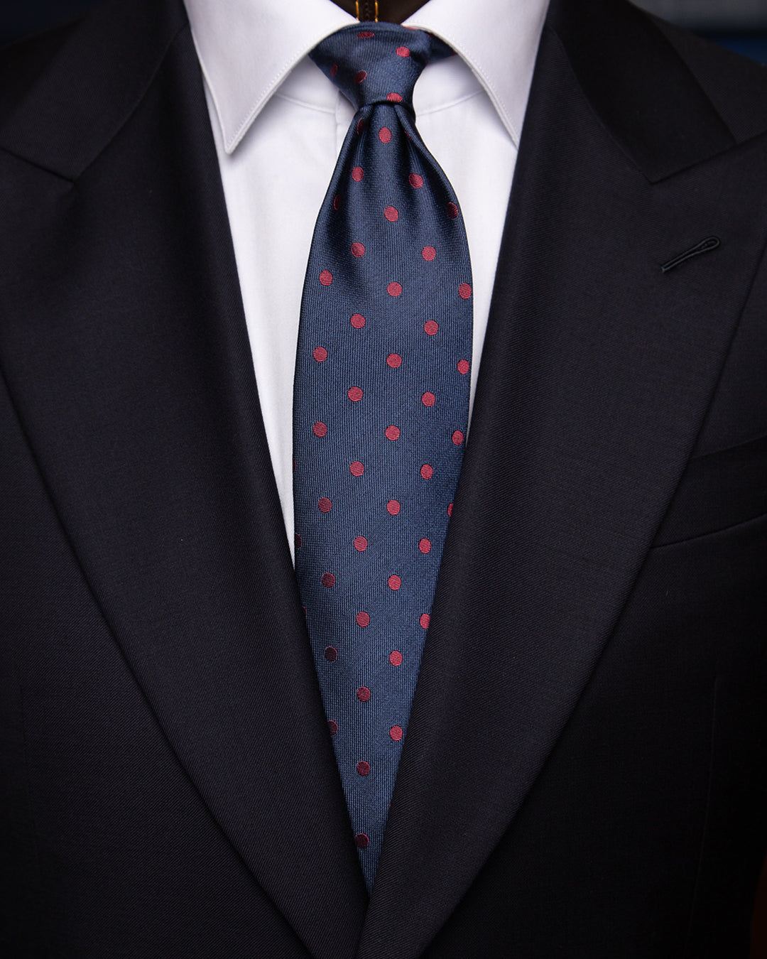 Cravatta Blu Notte con Pois Bordeaux