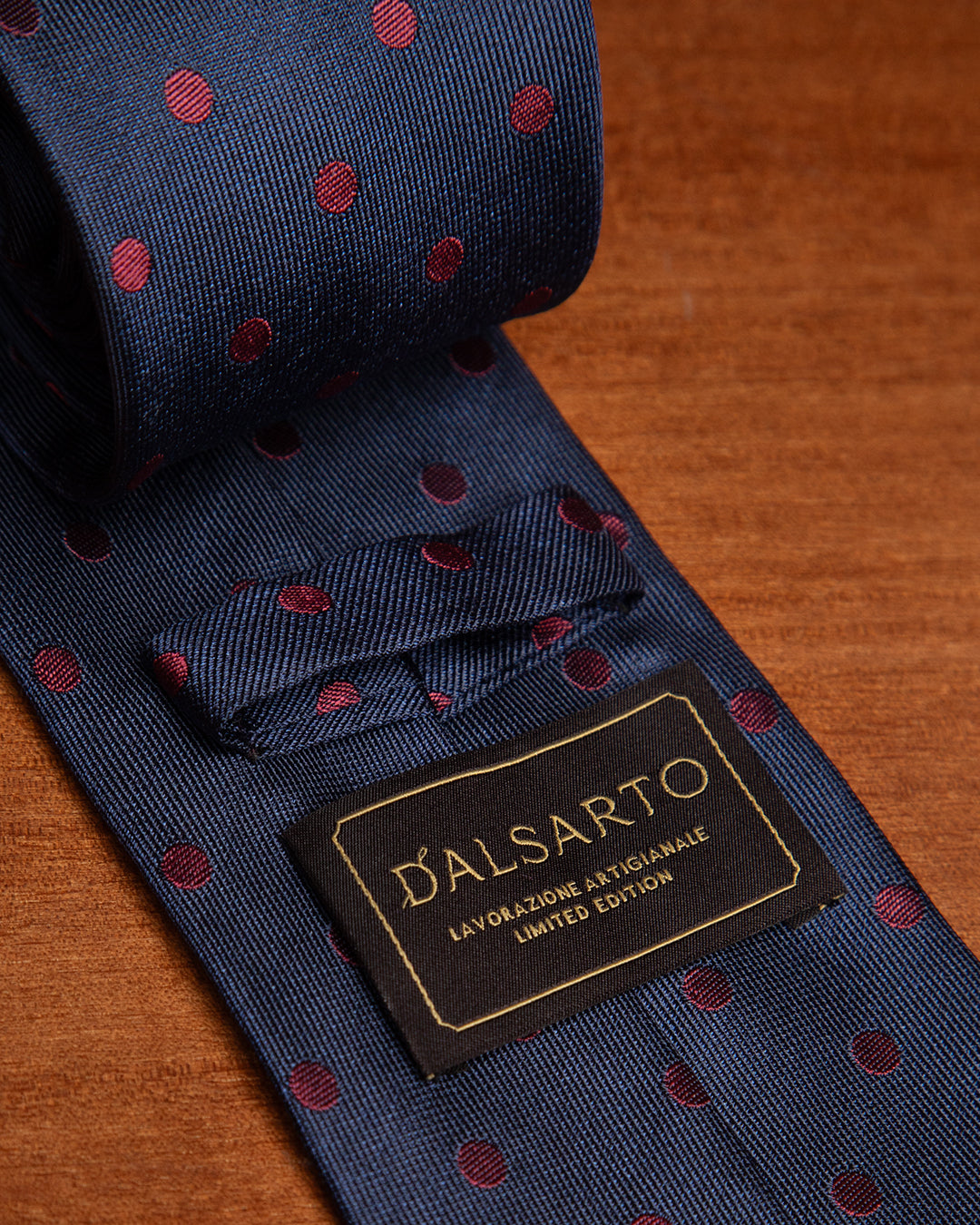 Cravatta Blu Notte con Pois Bordeaux