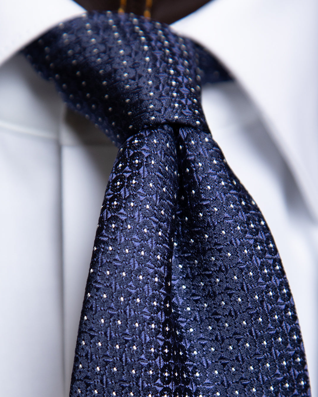 Avio Blue Jacquard Tie with Micro-Octagons and White Dots