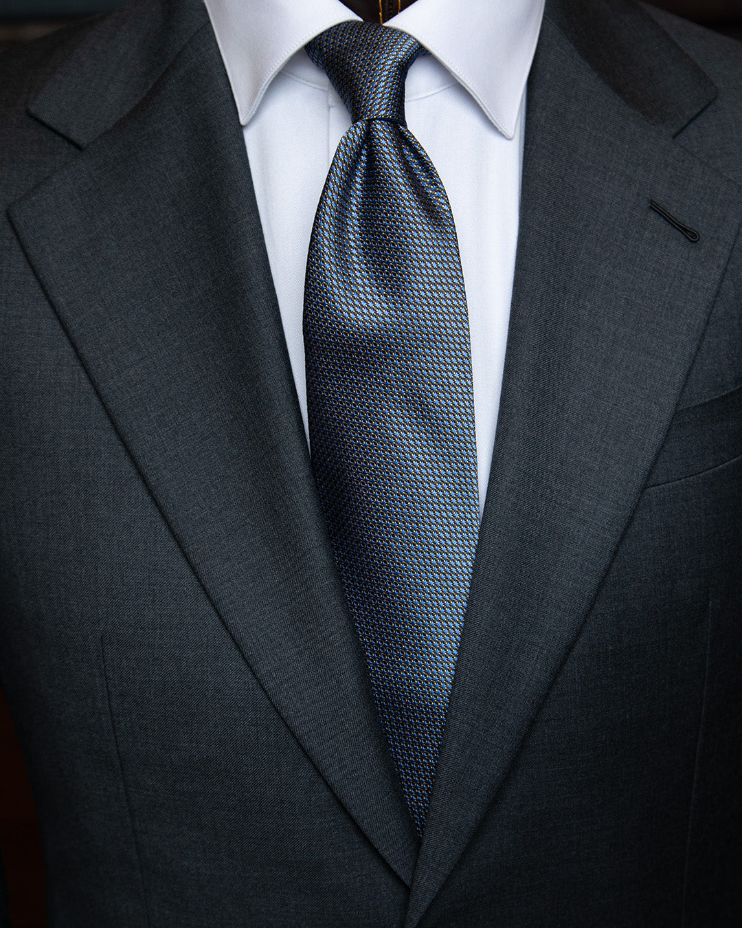 Blue Tie with Black Micro-Jacquard