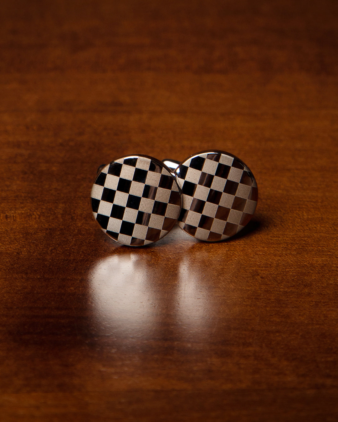 Silver-Plated Checkered Cufflinks