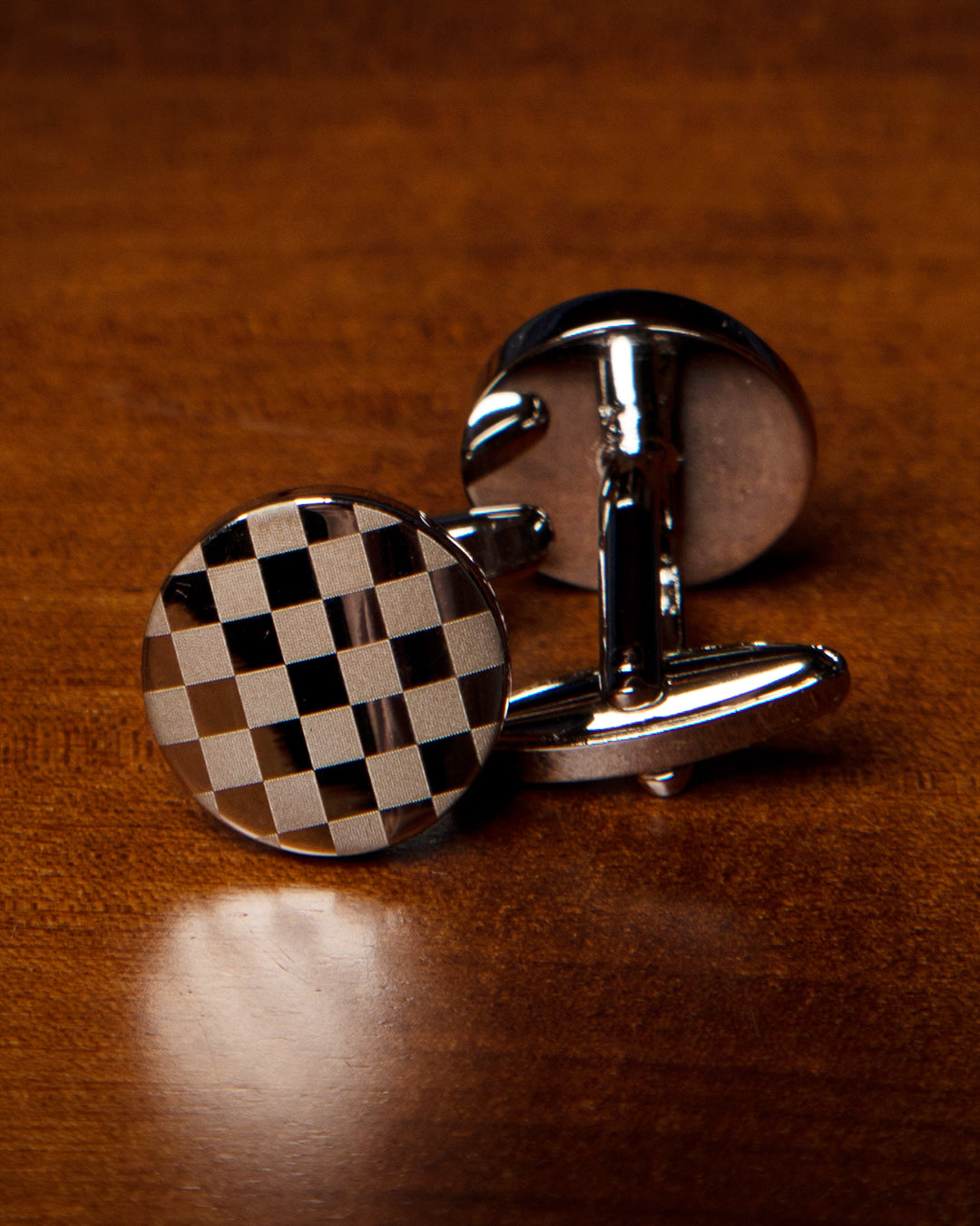 Silver-Plated Checkered Cufflinks