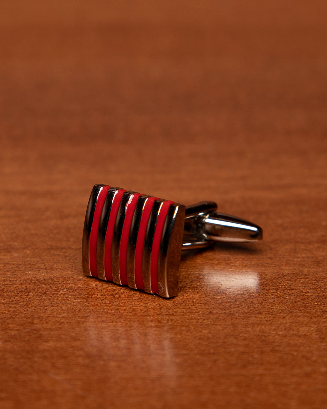Silver and Red Rectangular Cufflinks