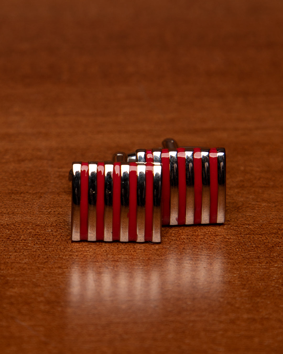 Silver and Red Rectangular Cufflinks