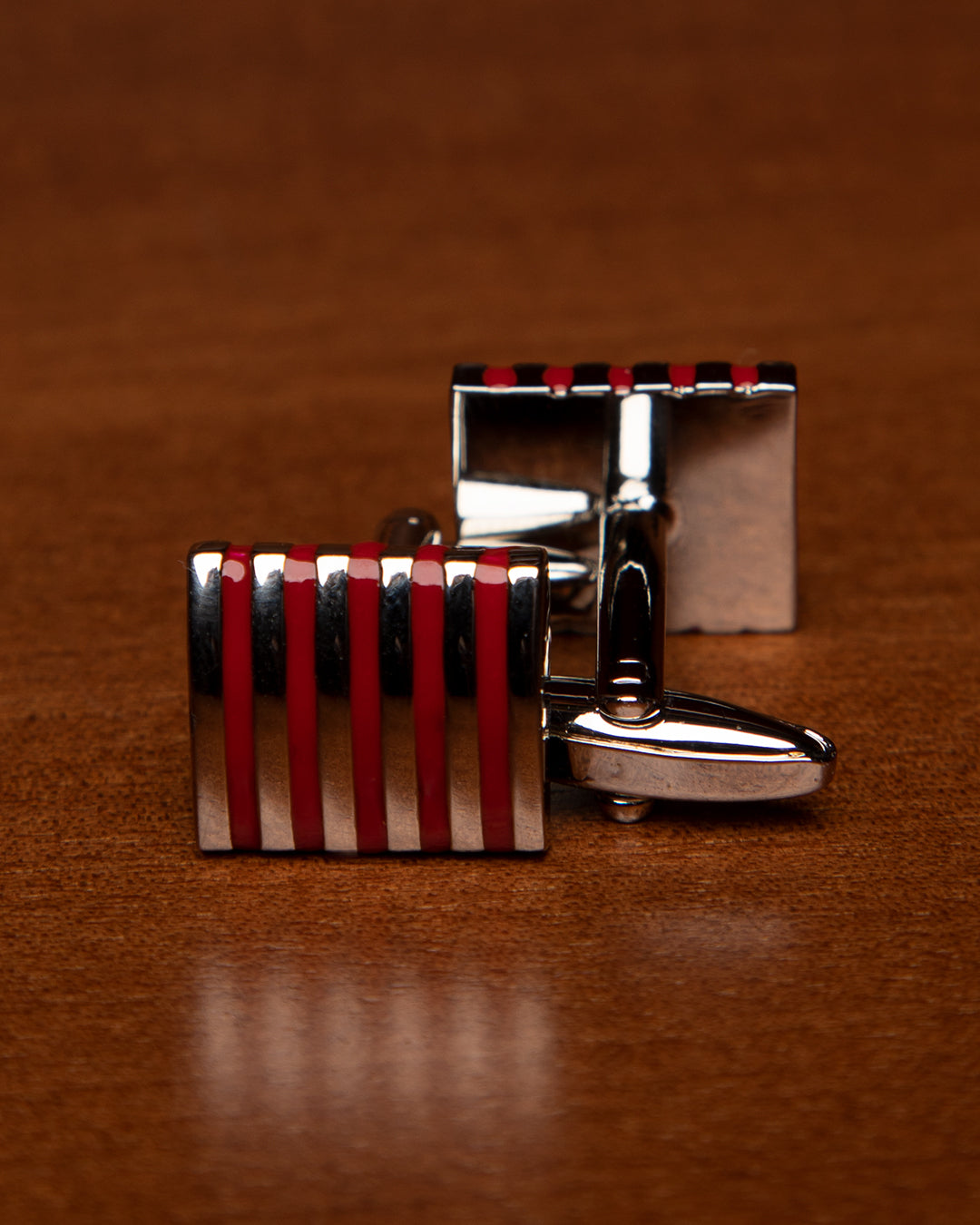 Silver and Red Rectangular Cufflinks