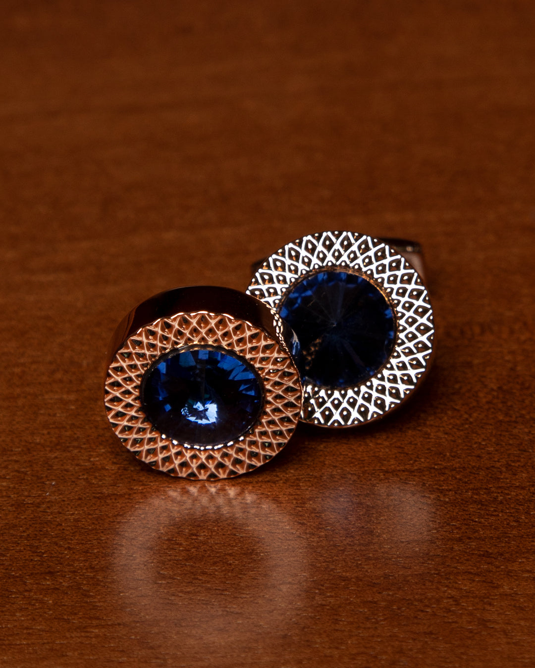 Gold Colored Cufflinks with Blue Stone Set