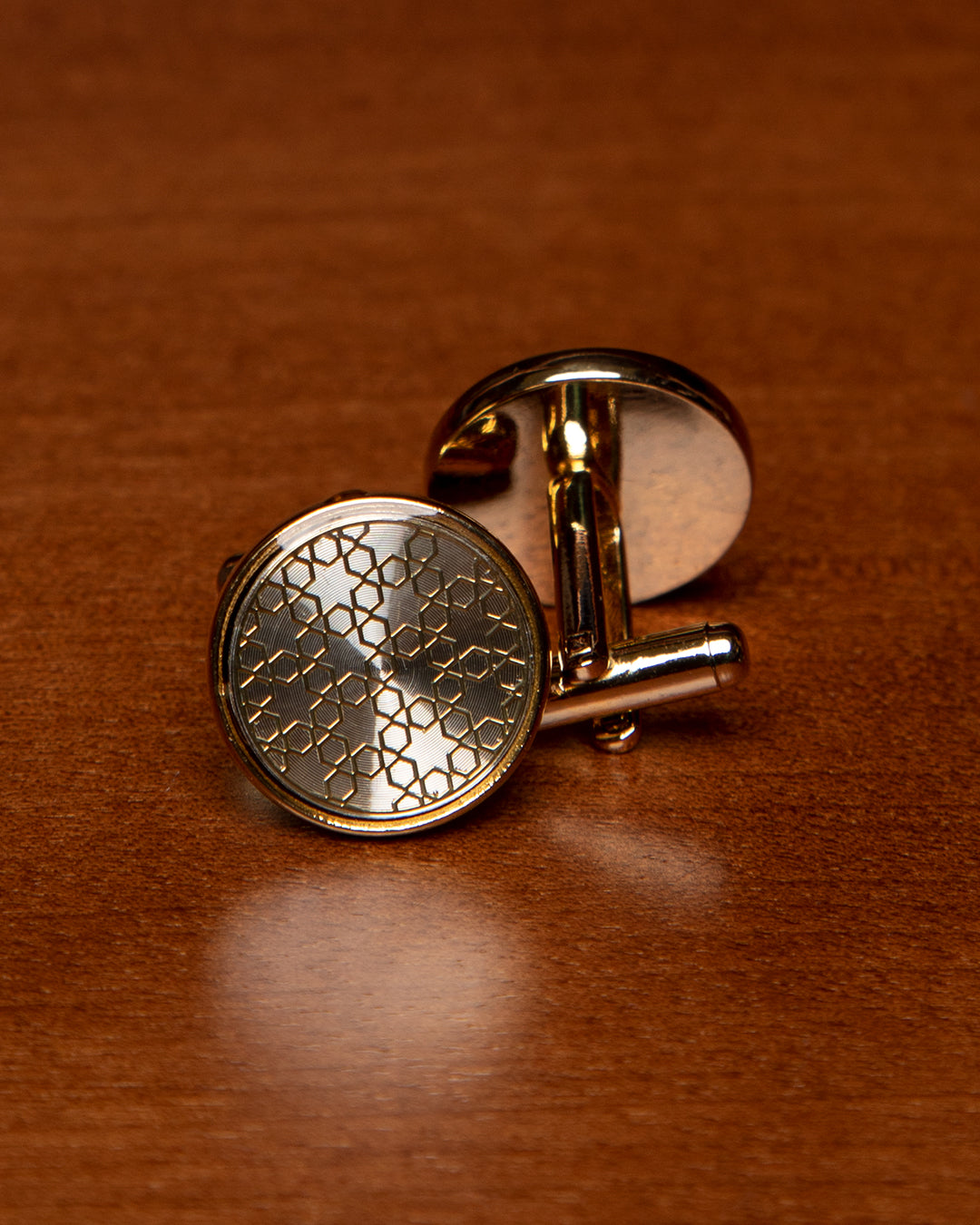 Gold-Colored Cufflinks with Beehive and Star Texture
