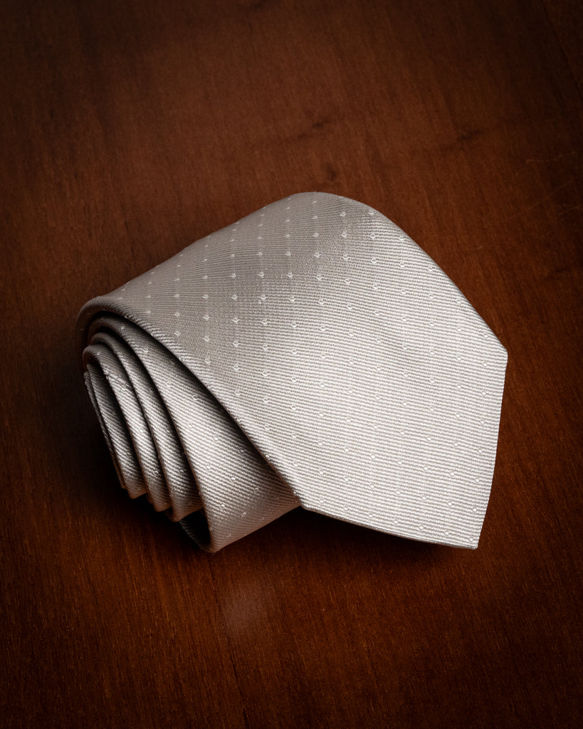 Cravatta Jacquard Grigio Perla con Pois Bianchi