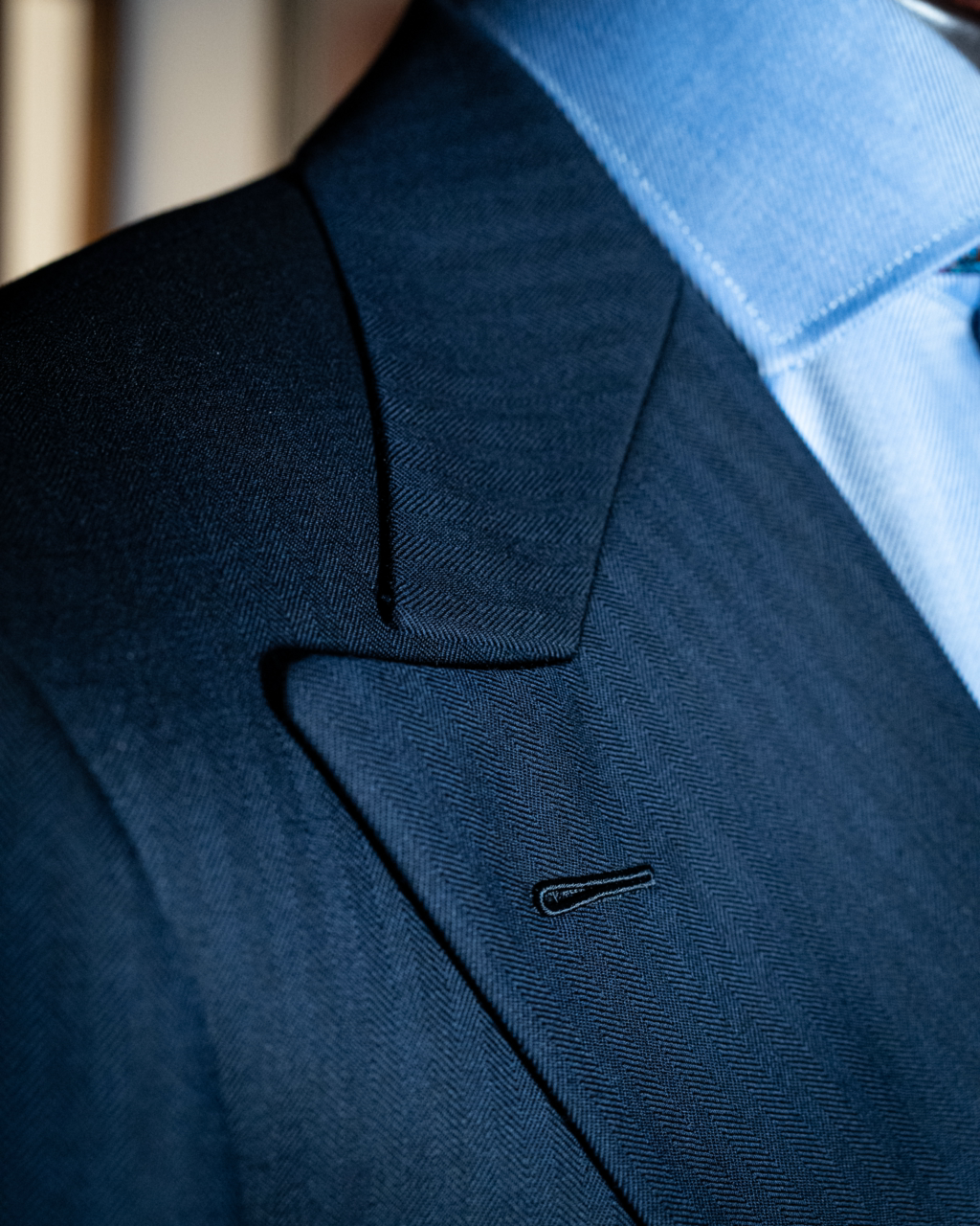 Canova Double-breasted Blue Herringbone Suit