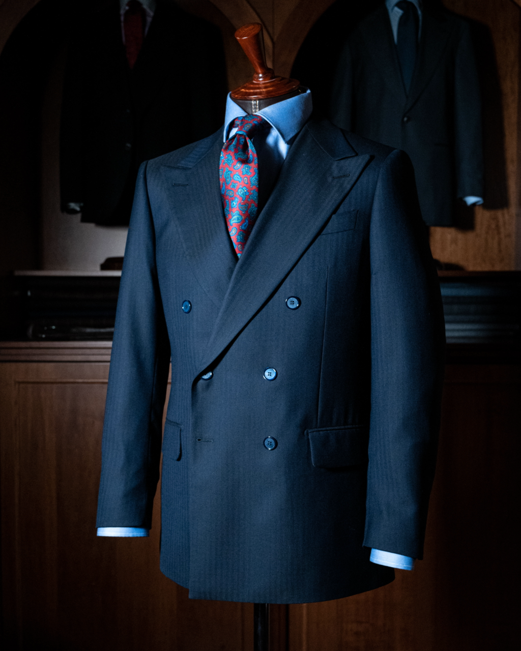 Canova Double-breasted Blue Herringbone Suit