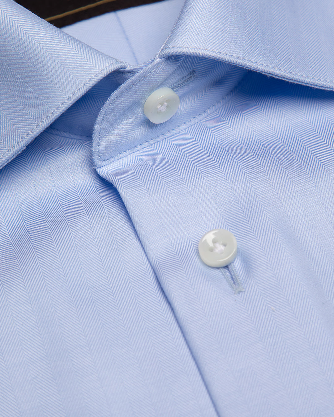 Blue Herringbone Shirt with French Collar