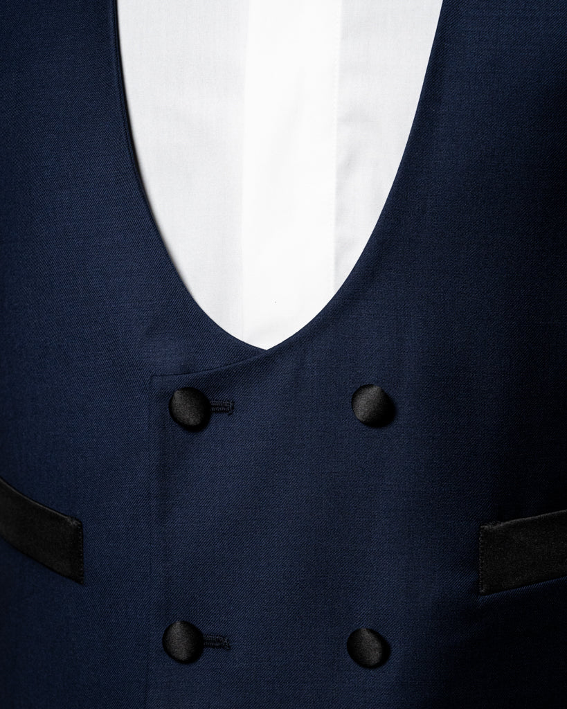 Blue Waistcoat with Black Satin