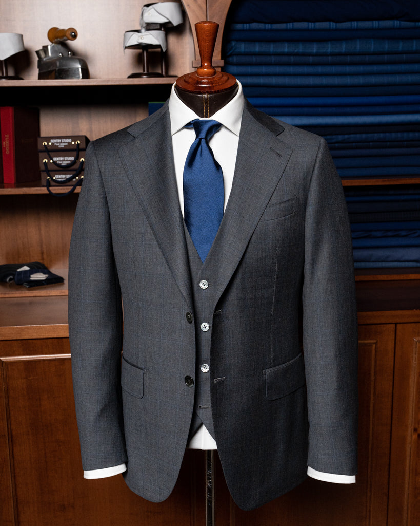 Abito Giotto Grigio Quadri Blu con Gilet