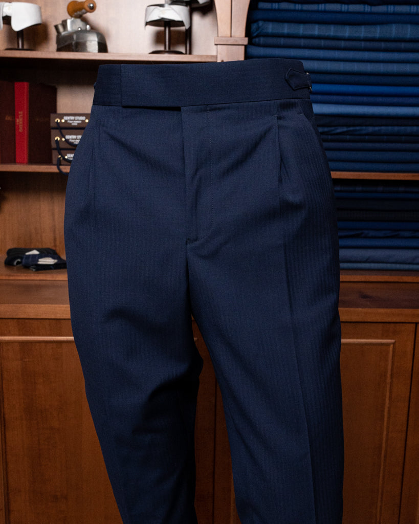 Blue Herringbone Borromini Pants