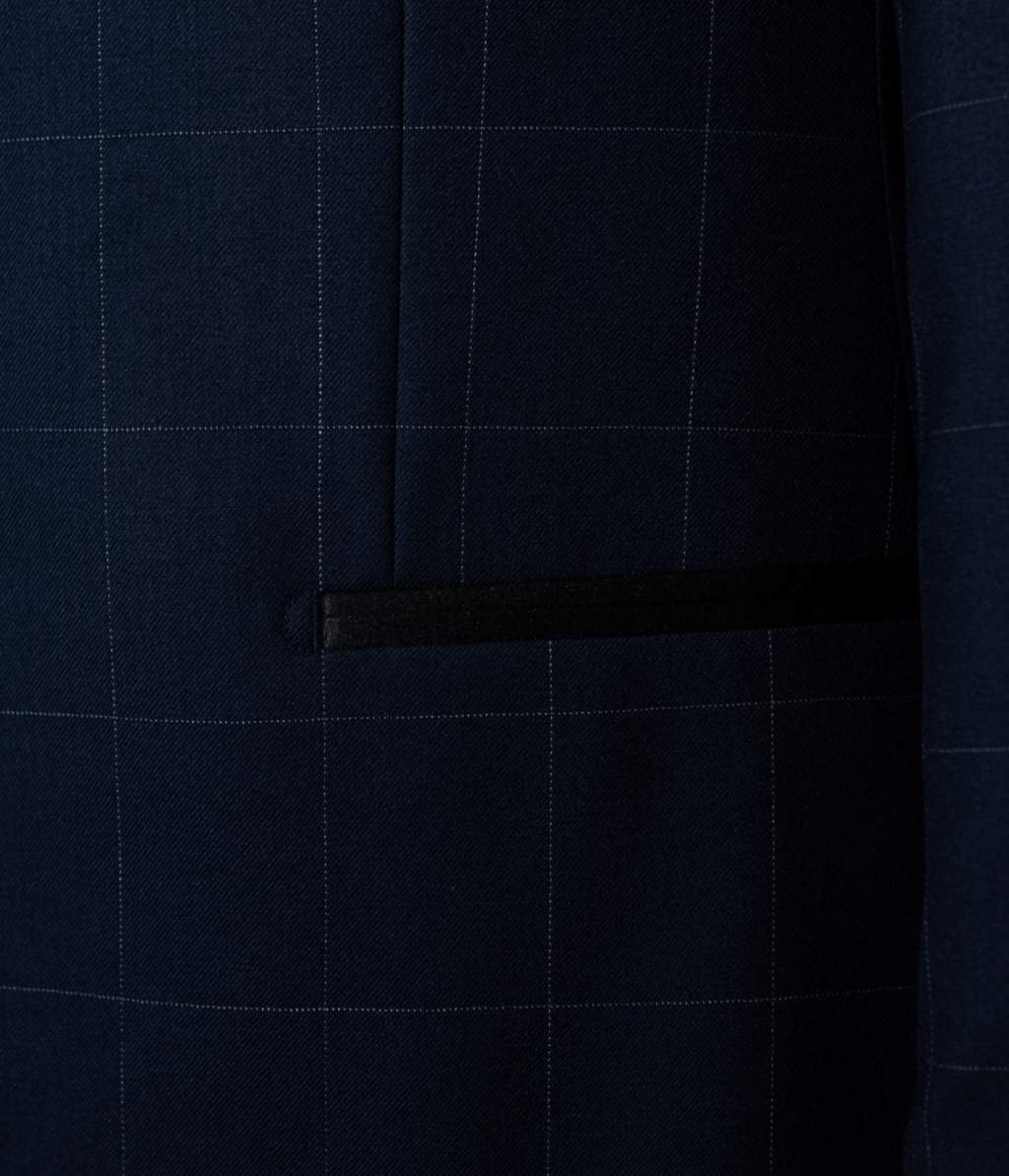 Michelangelo Blue Checked Tuxedo with Black Lapel