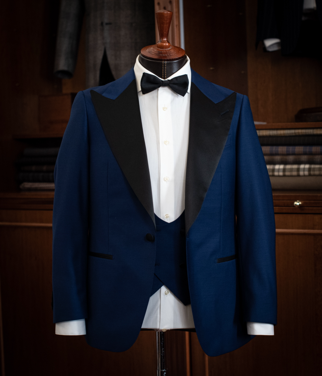 Blue Michelangelo Tuxedo with Black Satin Lapel