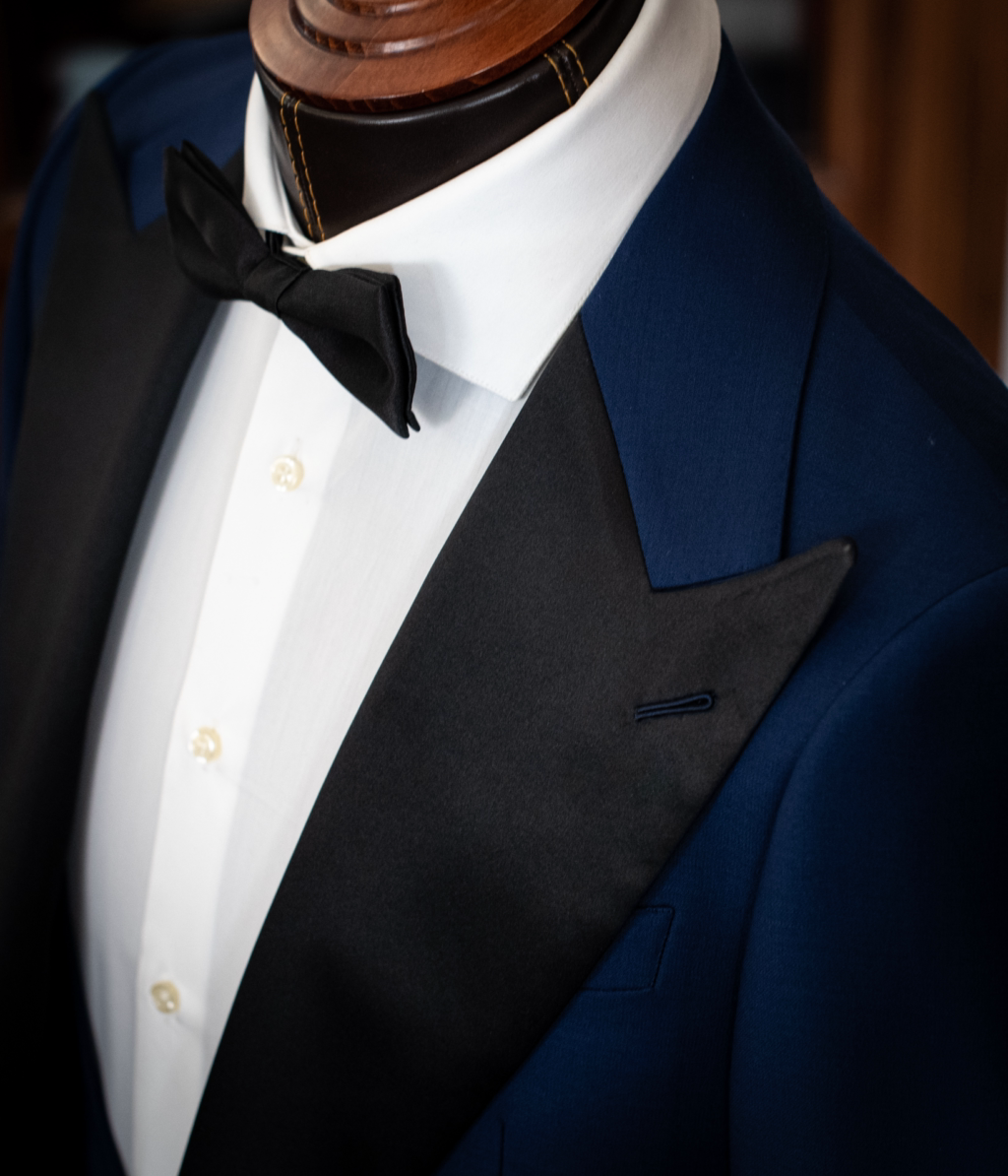 Blue Michelangelo Tuxedo with Black Satin Lapel