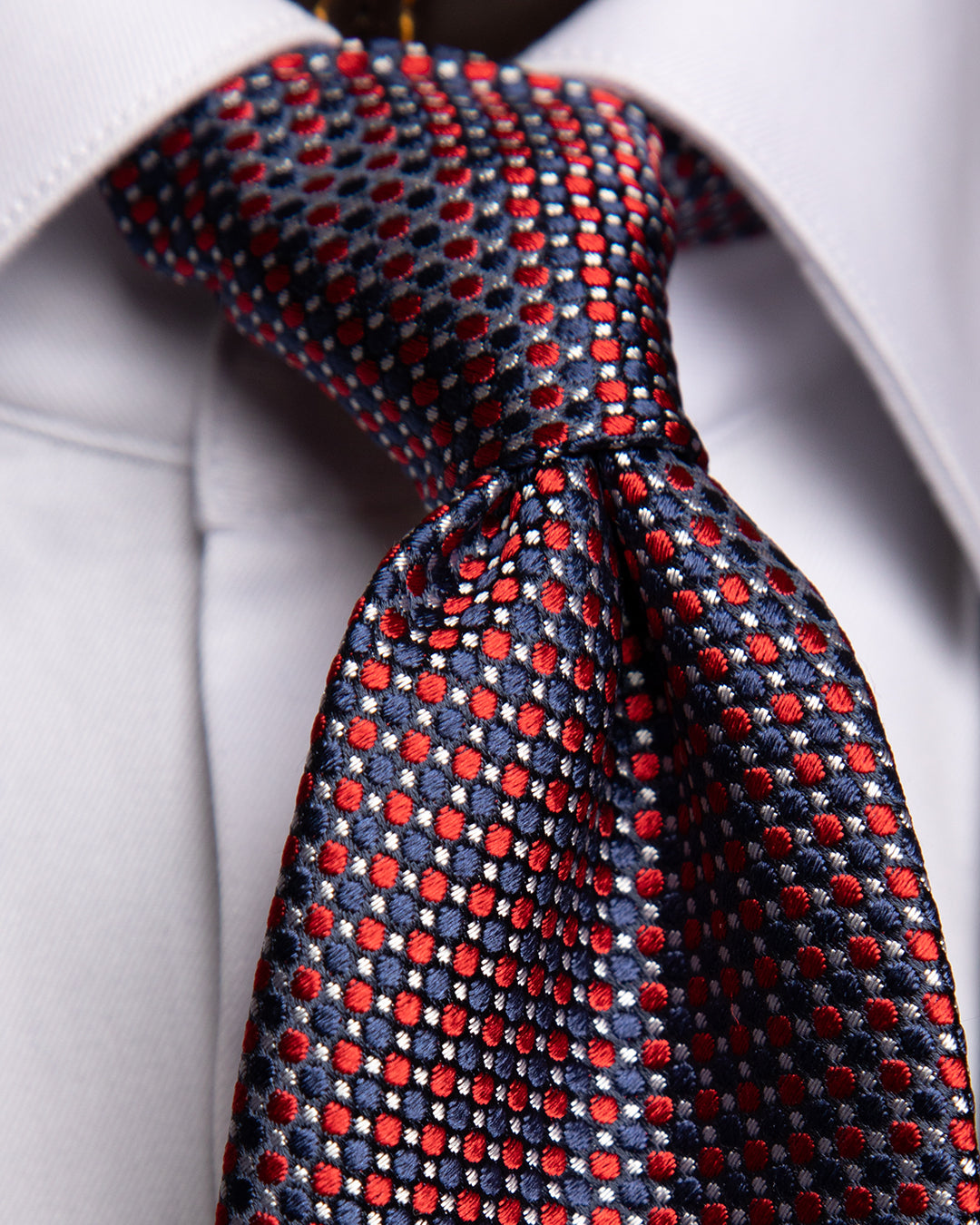 Cravatta Micro Puntini Rosso Blu e Bianco
