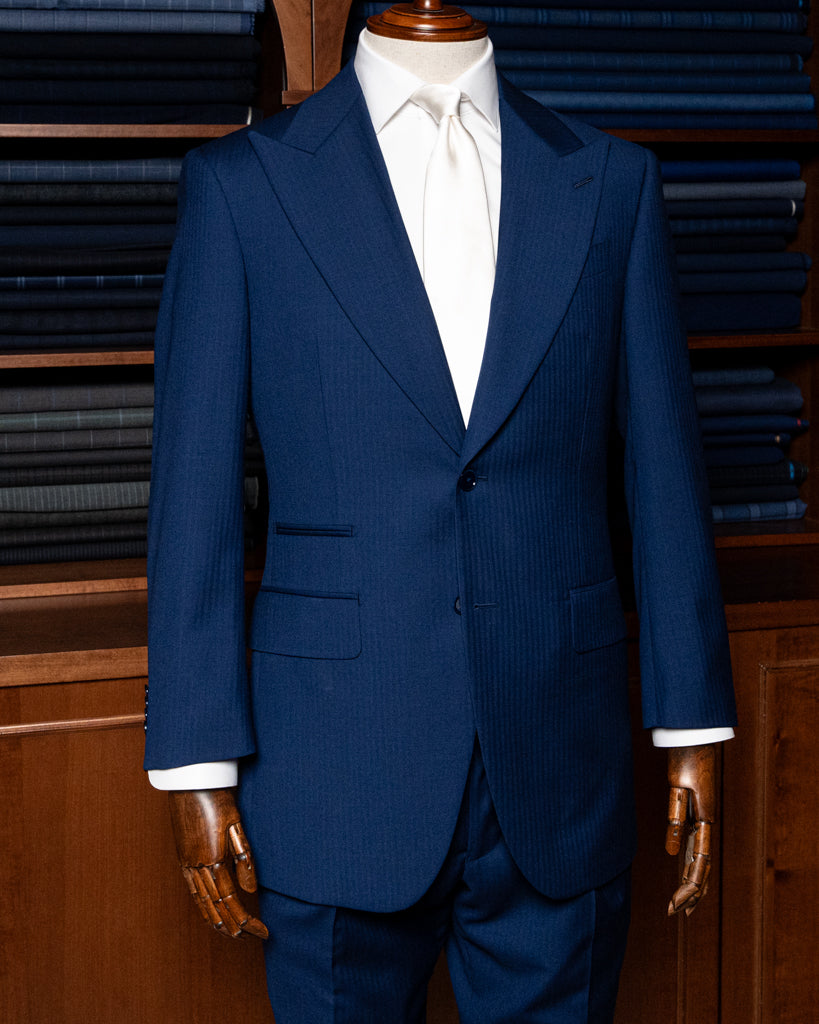 Bernini Navy Blue Herringbone Suit with Vest