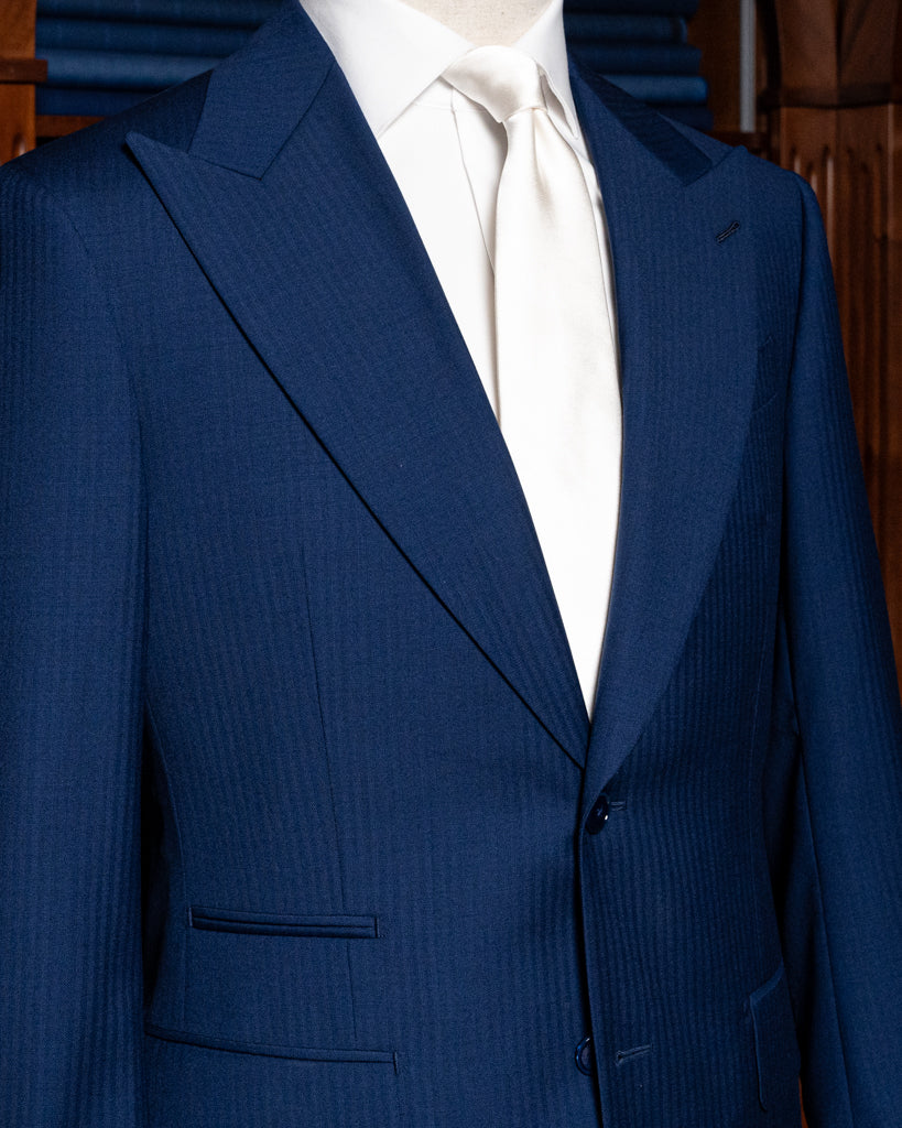 Bernini Navy Blue Herringbone Suit with Vest