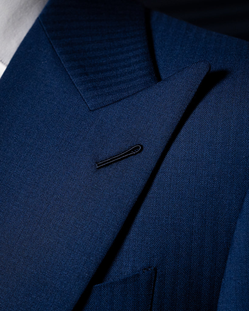 Bernini Navy Blue Herringbone Suit with Vest