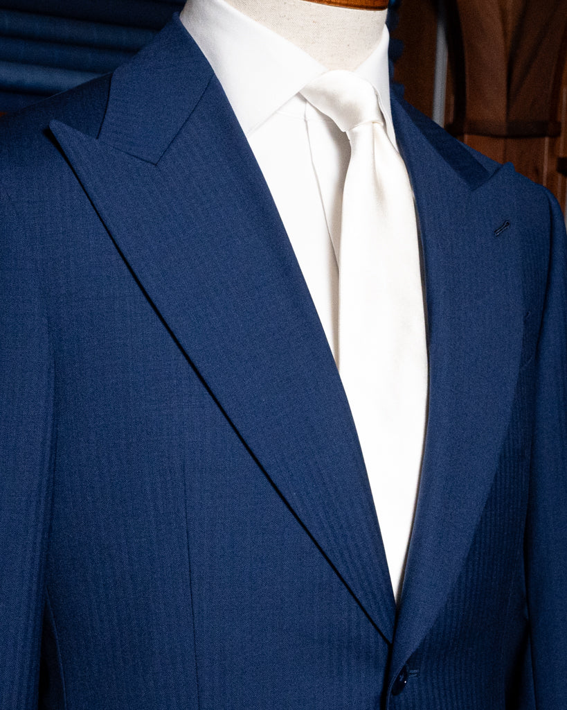 Bernini Navy Blue Herringbone Suit with Vest