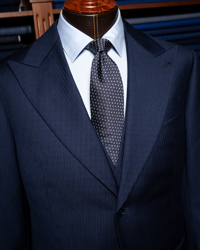 Bernini Three Piece Blue Herringbone Suit